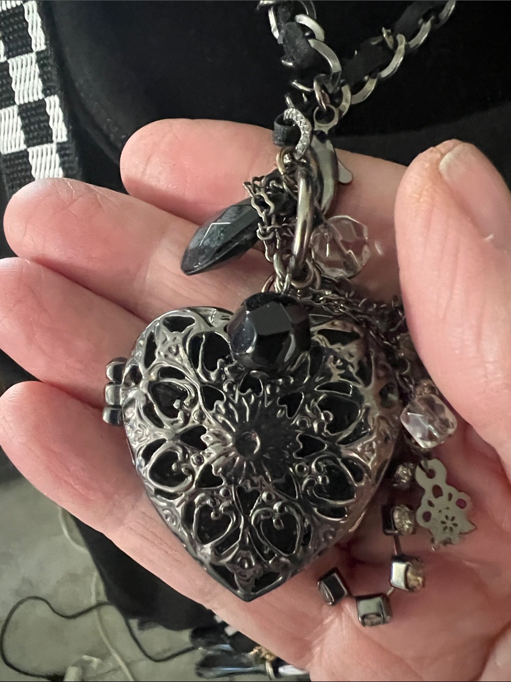 NWOT 3 pcUmgee Black Short Sleeve Sheer Dot and lace 👗 and locket & bag size Med - Picture 12 of 14